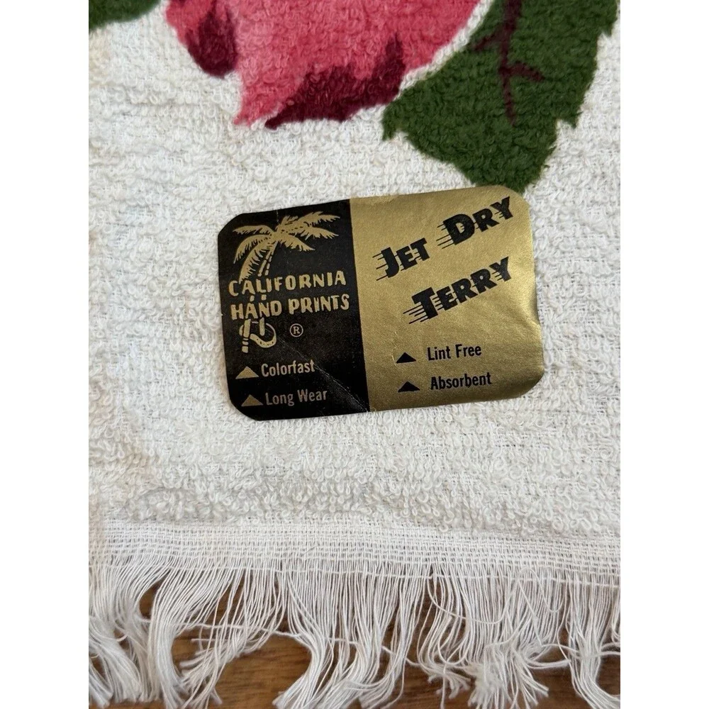 Vintage California Hand Prints Jet Dry Terry Hand Towel NEW Pink Hibiscus